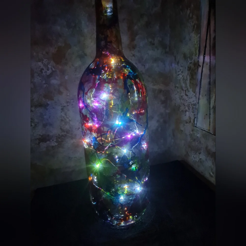 Illuminated Alcohol Ink Colorful LED Rechargeable USB Wine Bottle Light Decor